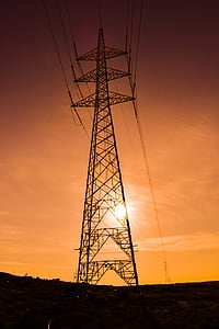 pylon, elektricitet, makt, energi, solen, eftermiddag, ljus
