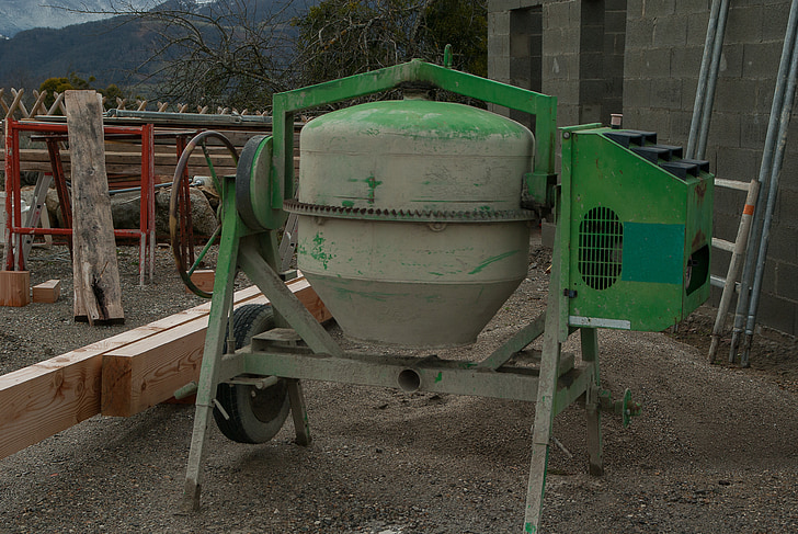 albañilería, mezclador concreto, cemento, vigas