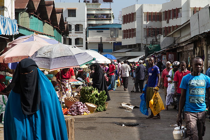 marknaden, Mombasa, inköp, Kenya, Afrika, islam, mänskliga