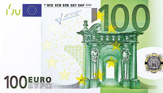 Nota de dólar, 100 euros, dinheiro, notas de banco, moeda