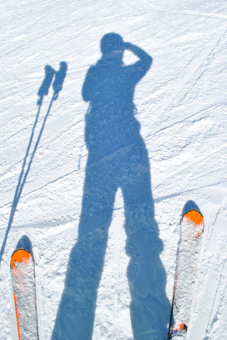 esquí, esquiadors, ombra, neu, muntanyes, l'hivern, pistes d'esquí