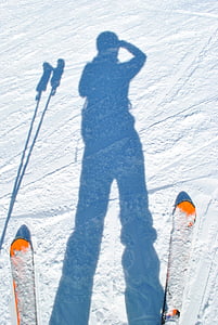 Lyžovanie, lyžiarov, tieň, sneh, hory, zimné, zjazdovka