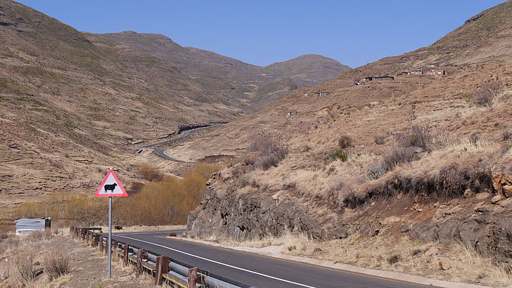 Lesotho, berglandschap, weg, breed, landschap
