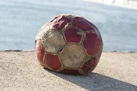 fotbal, mingea, vechi, din piele, purtat