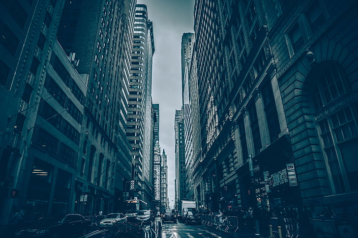 escala de grisos, fotos, alta, augment, edificis, Nova york, ciutat