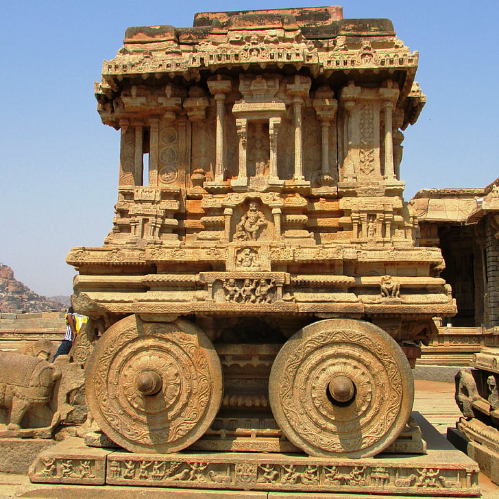 sten chariot, Hampi, Unescos världsarvslista, Indien, landmärke, kultur, ruinerna