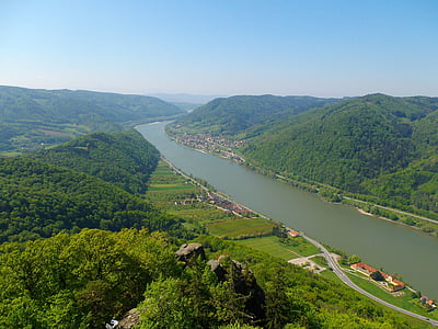 léto, Dunaj, Aggstein, Wachau, řeka, Příroda, krajina