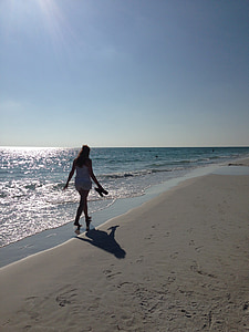 strand, meisje, wandelen, silhouet, vrouw, vakantie, jonge
