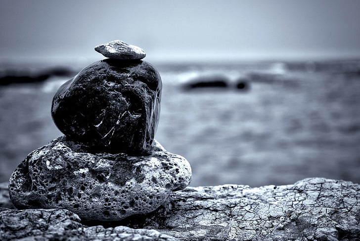 kamienie, czarno-białe, Rock, Natura