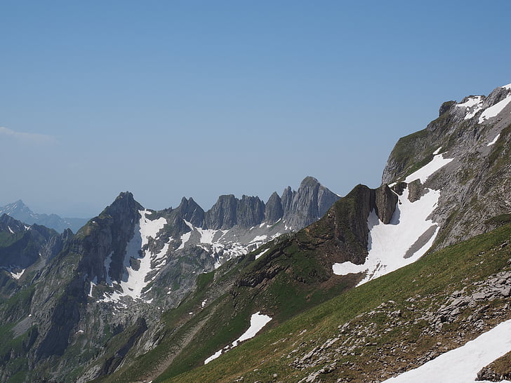 Plátkové stříbro, Hora, alpské, Alpstein region, Švýcarské Alpy, Appenzell, vrchol hory
