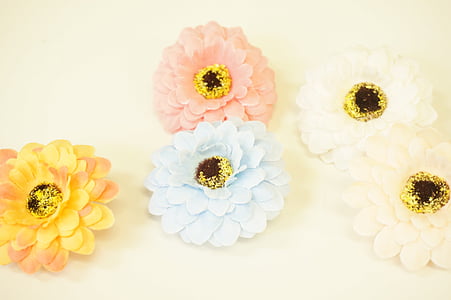 flores, flores artificiais, laranja, -de-rosa, azul claro, Branco, flor