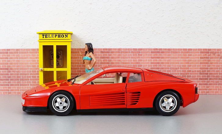 modell autó, Ferrari, Testarossa, sportos, piros, jármű, játékok