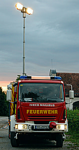 fogo, rüstwagen, luz azul, exercício, bombeiro voluntário, exercício de bombeiro