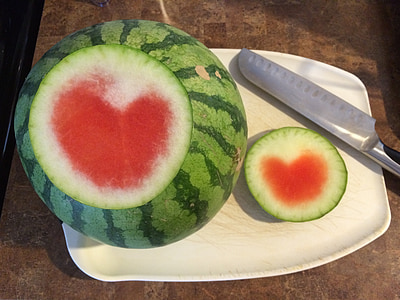 watermelon, heart, fruit, fresh, red, delicious, organic