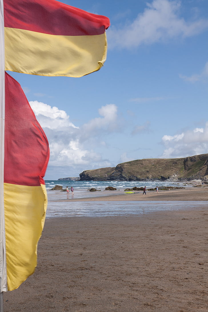 Bandiere, delimitazione, area surf, Costa, guardia costiera, roccia, mare