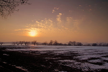 Sunset, talvi, lumi, luonnon kauneutta, taivas, maisema, West