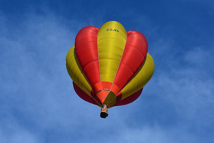 熱気球, バルーン, 空, 赤, お祝い, 幸せです, イエロー