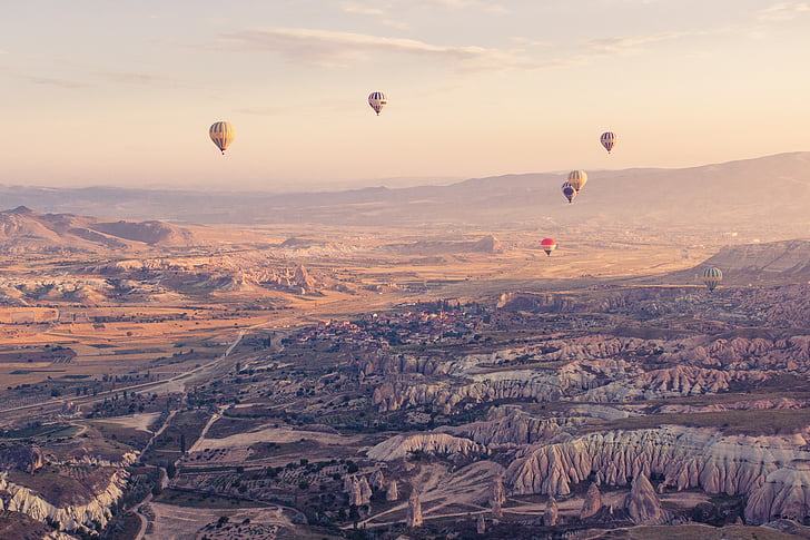 ballon à air chaud, Turquie, Aerial, dirigeable, Air, paysage, désert