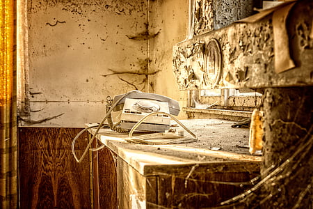 lost places, phone, spider webs, leave, atmosphere, decay, loneliness