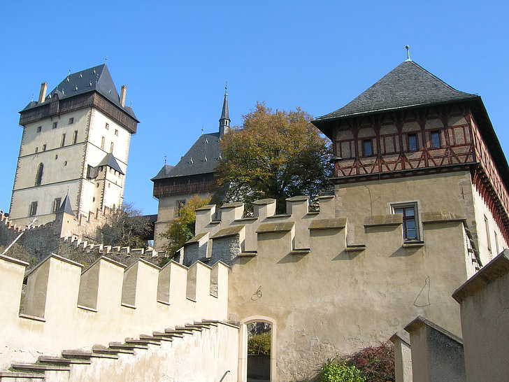 Karlstein, slott, arkitektur, gamla, detalj, Prag, byggnad
