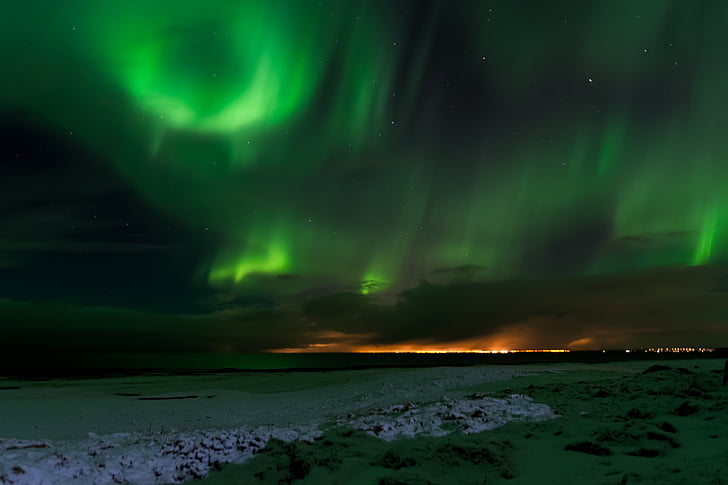 Islândia, luzes do Norte, Aurora, borealis, do Norte, Inverno, fenômeno