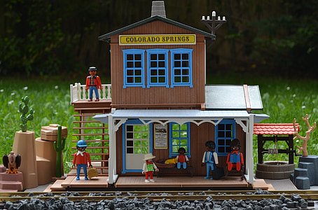 Playmobil, Западная, Железнодорожная станция, США, Колорадо-Спрингс, люди цвета, Америки