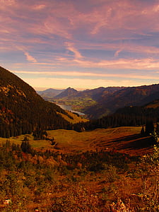 landschap, herfst, Bergen, bomen, natuur, Panorama, hemel