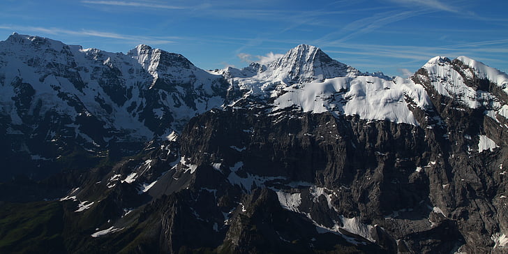 Swiss, Alpy Szwajcarskie, Mürren, Mürren, Szwajcaria, góry, śnieg, pokryte śniegiem góry
