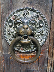 Tür, Löwe, Bronze, Holz, Makro, Kirche, Ring