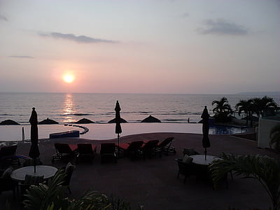 stranden, havet, Pacific, Mexico, Horisont, solnedgång, siluett