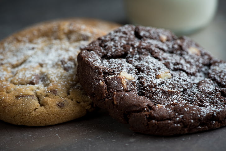informasjonskapsler, to, sjokolade cookie, mutter cookie, cookie, mat, chocolate chip cookies