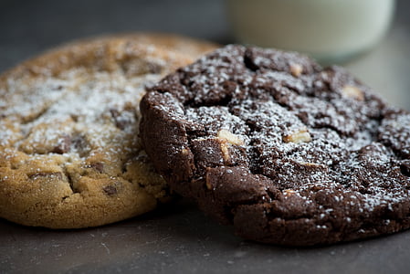 τα cookies, δύο, μπισκότο σοκολάτας, μπισκότο καρύδι, μπισκότο, τροφίμων, μπισκότα τσιπ σοκολάτας