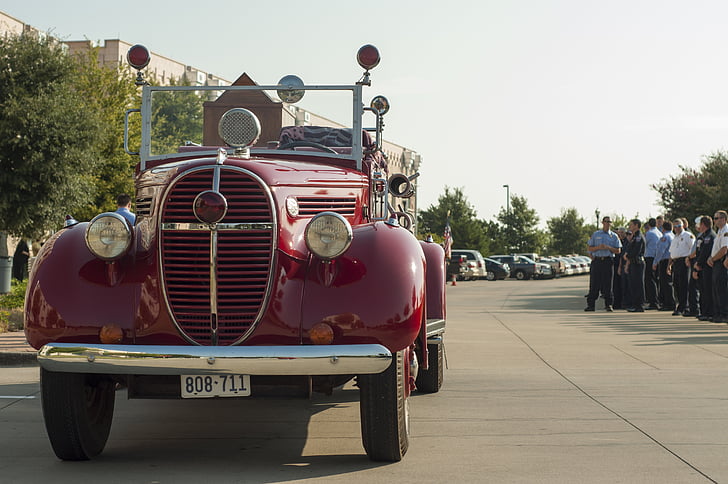 classic, fire engine, vehicle, truck, vintage, old, red