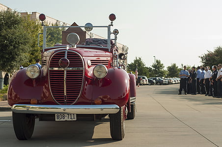 clássico, carro de bombeiros, veículo, caminhão, vintage, velho, vermelho