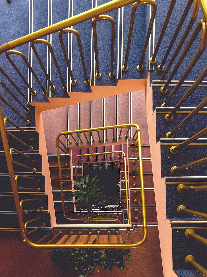 symmetrical, building, stair, vintage, downstairs, perspective, spiral