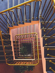 symétrique, bâtiment, monte-escalier, Vintage, en bas, point de vue, spirale