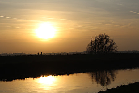 abendstimmung, взимку, Захід сонця, об'єкт, Ольденбург, Річка, дзеркальне відображення