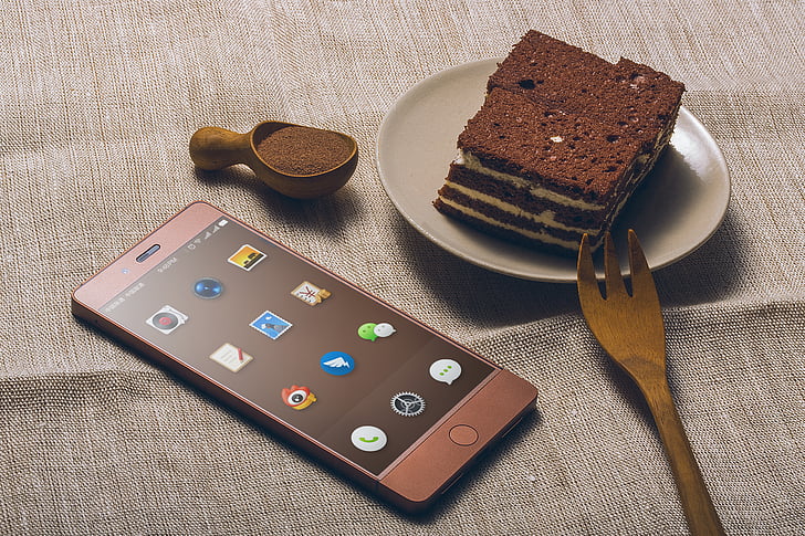 Androide, telefone Android, de cozimento, pequeno-almoço, bolo, doces, telefone celular