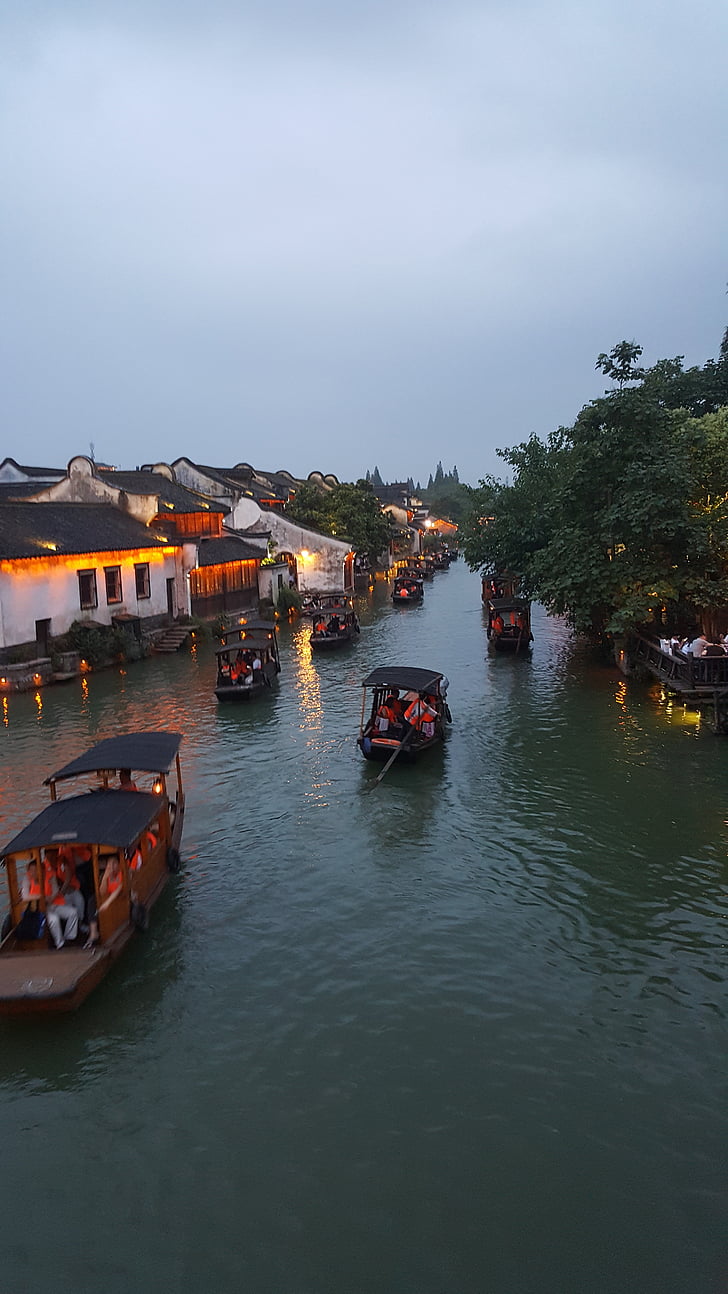 the scenery, wuzhen, watertown, nautical Vessel, asia, river, cultures