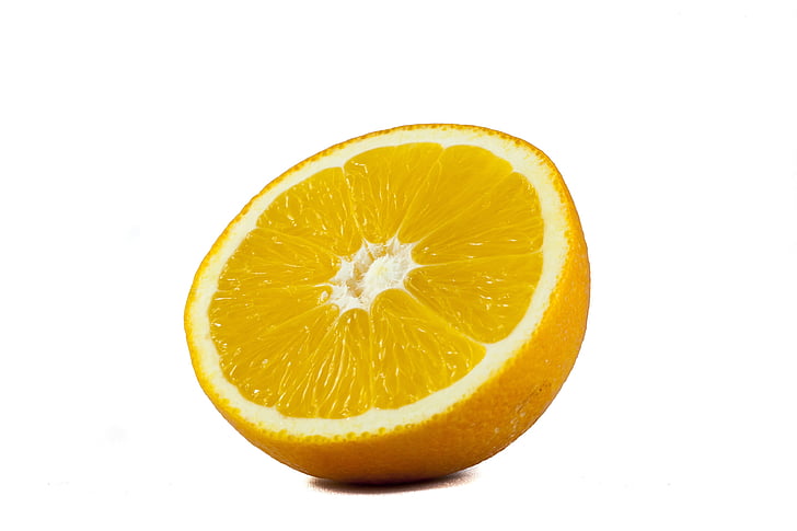 fruita, fons blanc, macro, taronja, tallar, llimona, cítrics