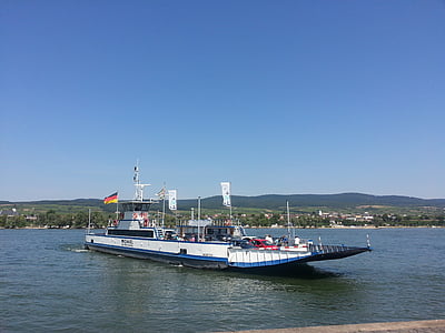 færge, Rhinen, Ingelheim, vand, bilfærge, oversætte, transport