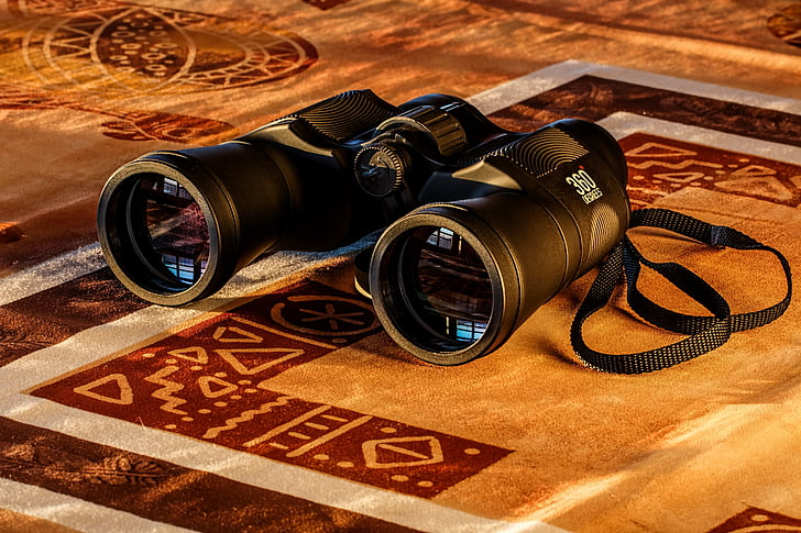 360 degrees, binoculars, black, carpet, lenses, reflection, strap