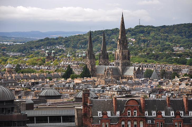 Единбург, Шотландия, град, панорама, кула, Църква