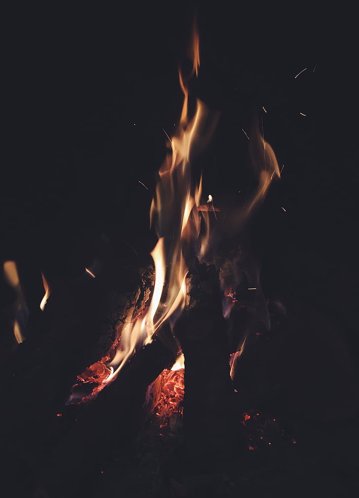 Blaze, bål, brænde, lejrbål, mørk, flamme, varme