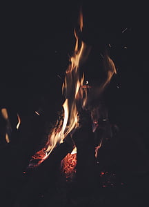 Blaze, vreugdevuur, branden, kampvuur, donker, vlam, warmte