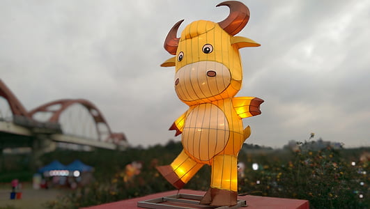 the lantern festival, cow, flower 燈