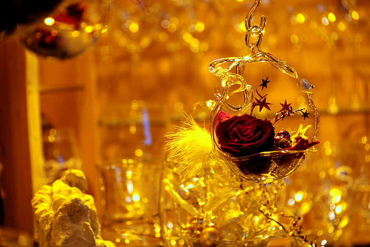 Christmas, lumières de Noël, Rose, étoiles, marché, décoration, Xmas