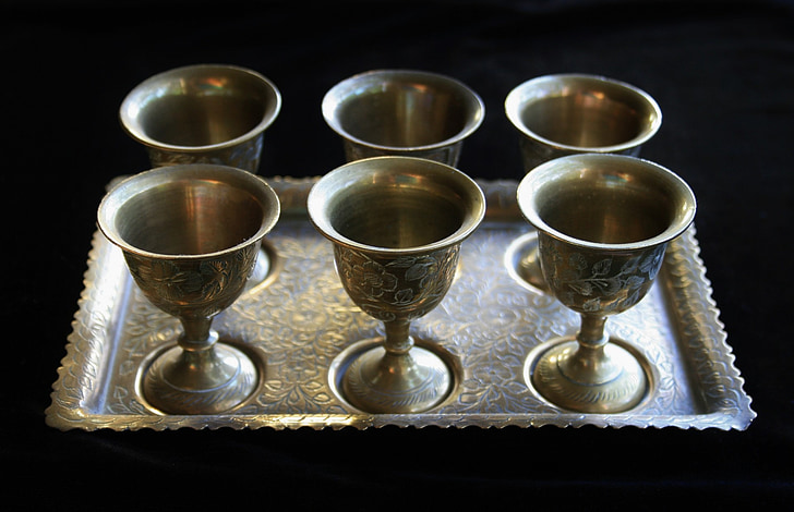 brass, set, tray, cups, egg, ornate, indian