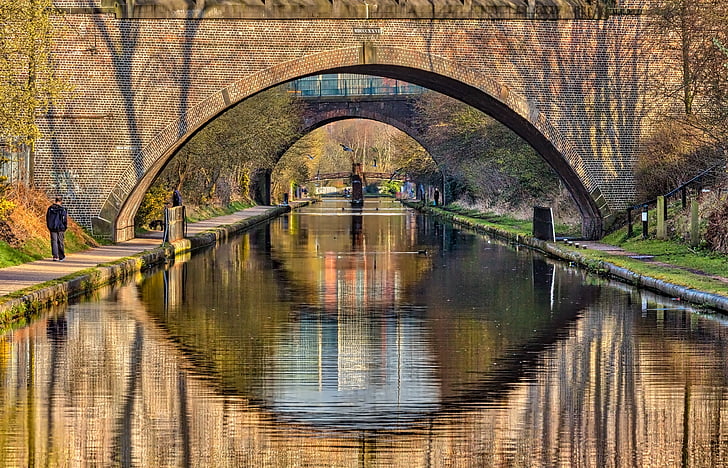 Winson green, Canal, broer, bro - mand gjort struktur, arkitektur, refleksion, floden