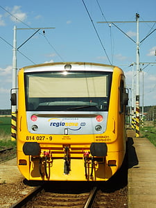 kolejowe, żółty, wagonów, transportu, Czechy Południowe, Czechy, Sudoměřice u bechyně